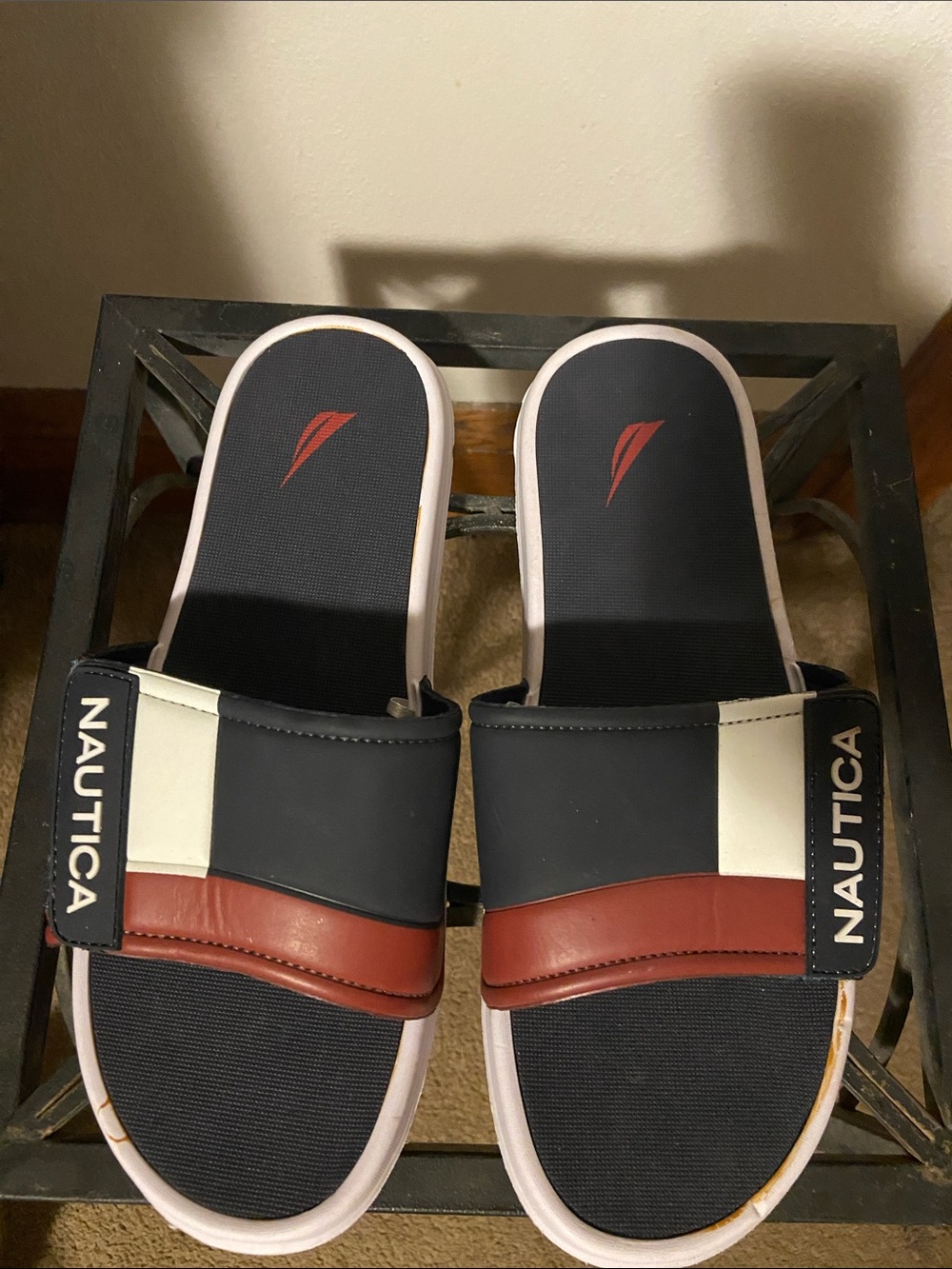 NWOT Nautica Men's Size 8 Navy White and Red Logo Slide Sandals